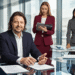 Maik Marx von plangenial.de beim Business-Coaching mit zwei Frauen am Konferenztisch im modernen Büro.