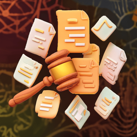3D-Illustration von Dokumenten und Richterhammer, erstellt von Maik Marx für plangenial.de.