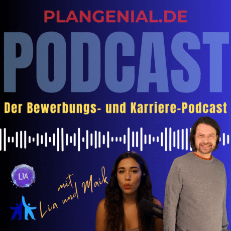 Podcast Cover von plangenial.de mit Maik Marx und Lia Smart zum Bewerbungs und Karriere Podcast mit Fokus auf Job, Karriere und KI