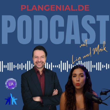 Podcast Cover von plangenial.de mit Maik Marx und Lia Smart zum Thema KI, Business und digitale Strategien für Unternehmer