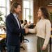 Lia und Maik bei einer freundlichen Begrüßung im modernen Coworking-Space