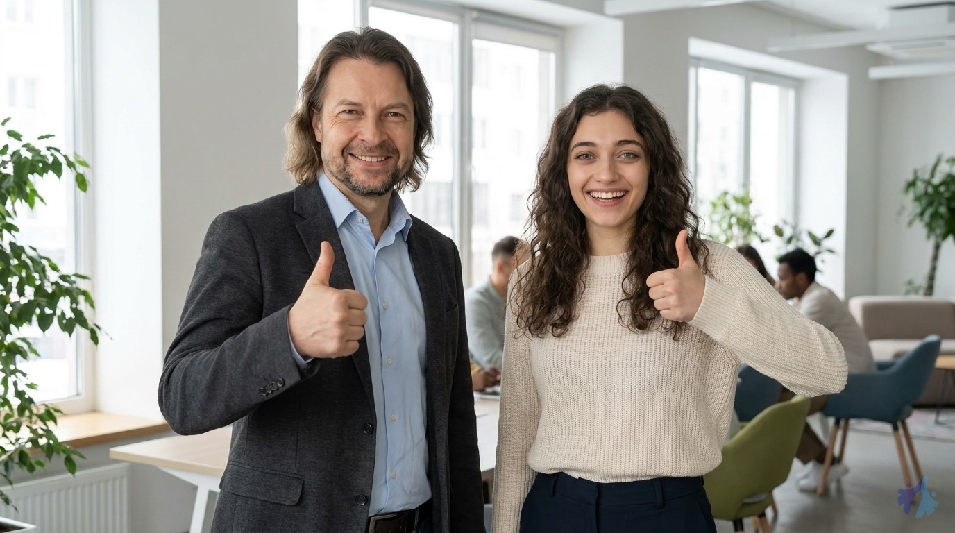 Lia und Maik zeigen motiviert Daumen hoch
