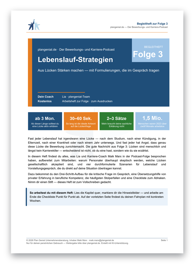 Titelseite des Begleithefts zur Folge 3: Lebenslauf-Strategien