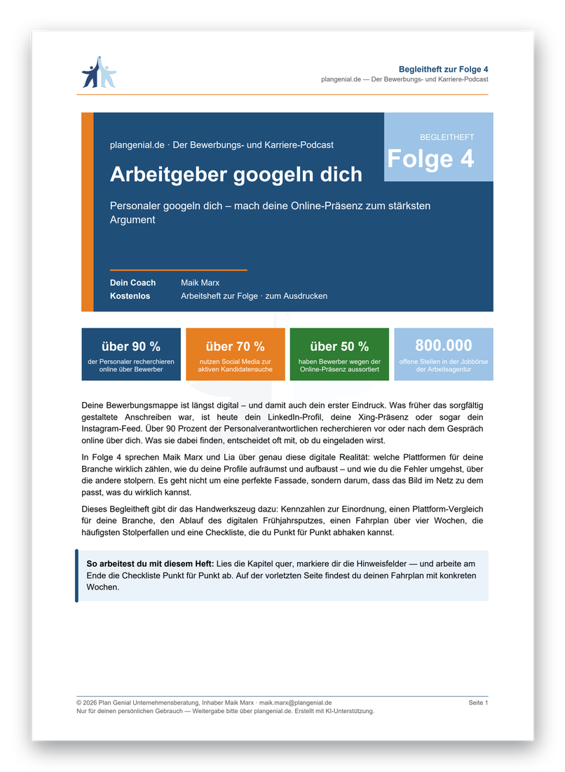 Titelseite des Begleithefts zur Folge 4: Arbeitgeber googeln dich