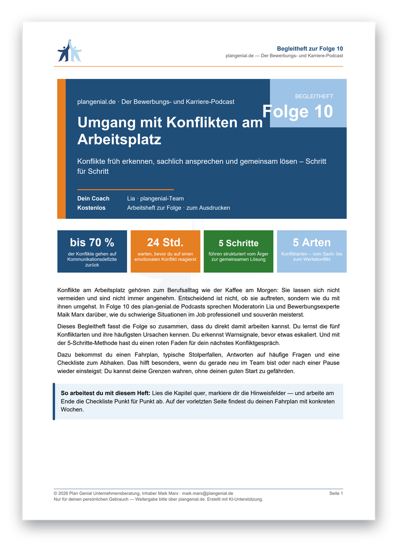 Titelseite des Begleithefts zur Folge 10: Umgang mit Konflikten am Arbeitsplatz