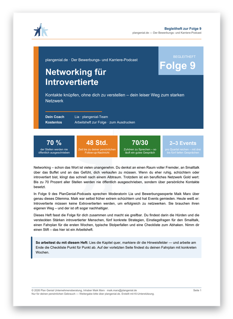 Titelseite des Begleithefts zur Folge 9: Networking für Introvertierte